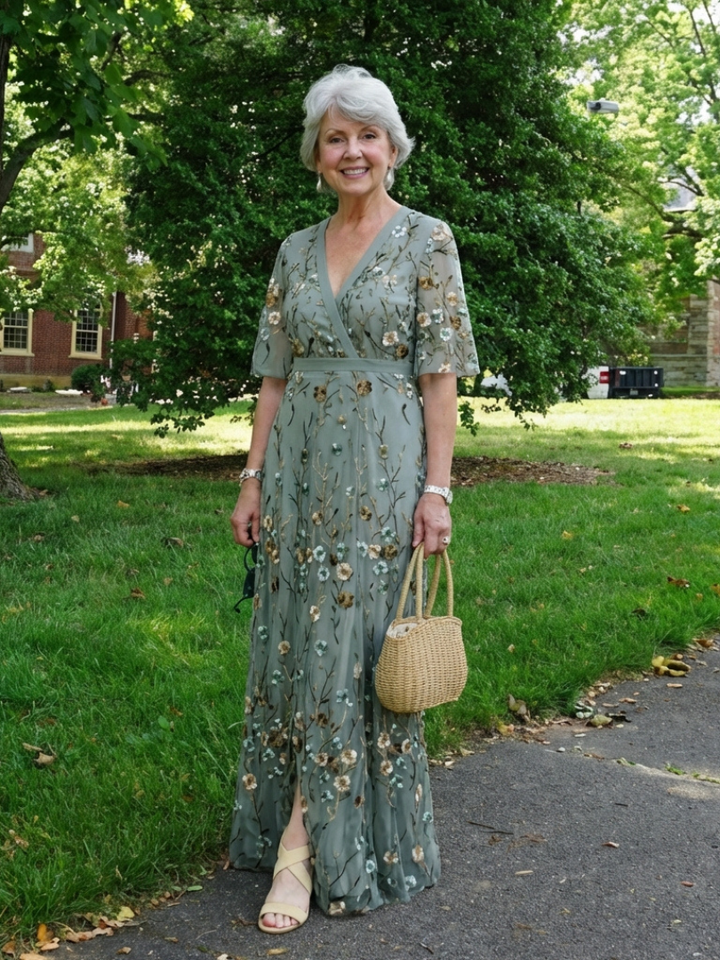 Evadne | Floral V-Ausschnitt Kurzarm Maxikleid