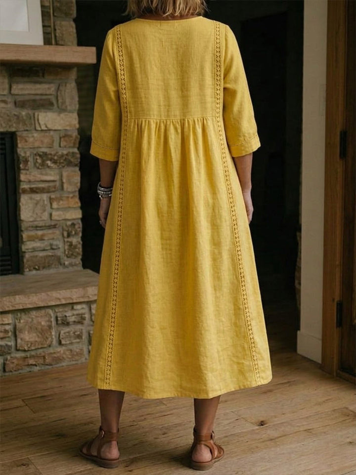 Frieda | Locker fallendes Midi-Kleid aus Leinen – Bequem & stilvoll mit Taschen