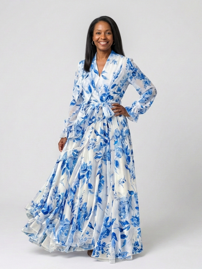 Lillian | Blumiges Maxikleid mit langen Ärmeln