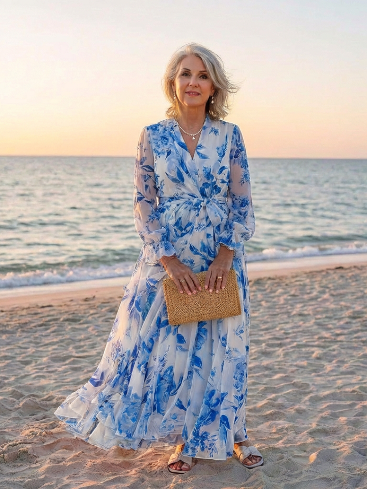 Lillian | Blumiges Maxikleid mit langen Ärmeln