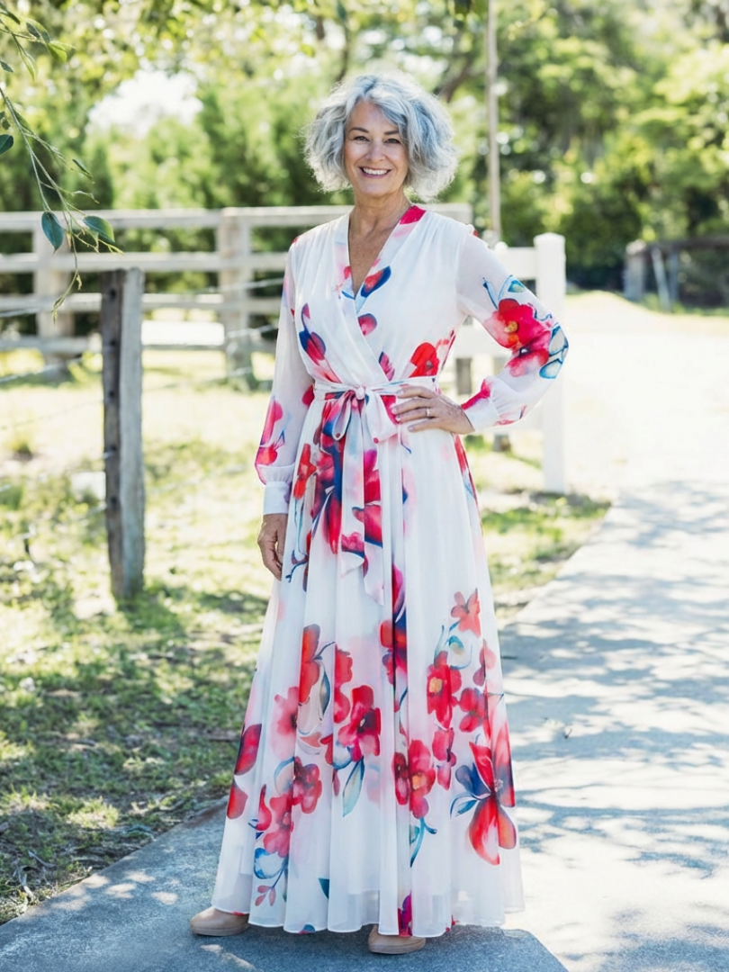 Lillian | Blumiges Maxikleid mit langen Ärmeln