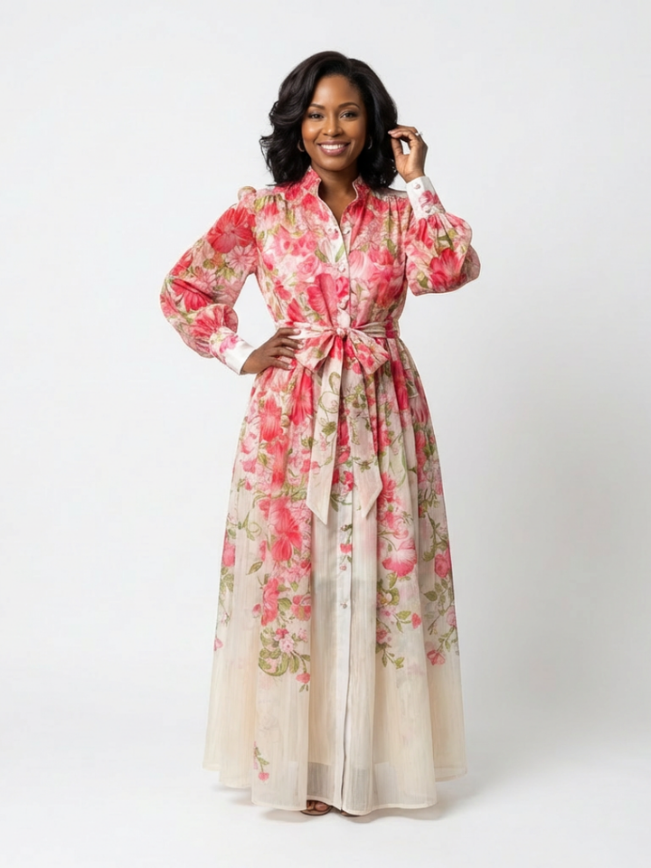Cressida | Florales Maxikleid mit langen Ärmeln