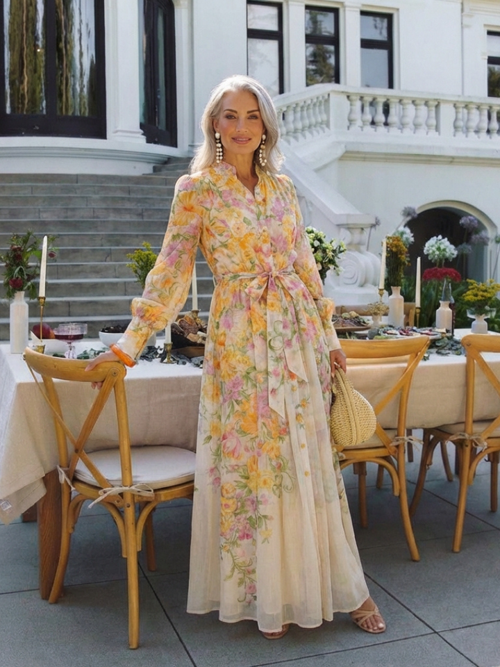 Cressida | Florales Maxikleid mit langen Ärmeln